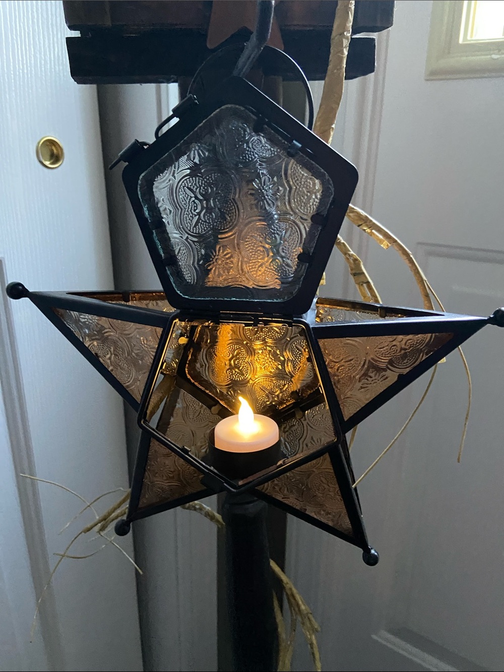 Amber Star Hanging Lantern - Decorative Metal & Glass Accent - Picture 5 of 5